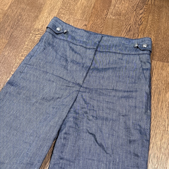 Veronica Beard Aubrie Linen Blend Blue Melange Wide Leg Cropped Pants Womens 4 - Picture 3 of 11